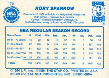 1985-86 Star #170 Rory Sparrow Back