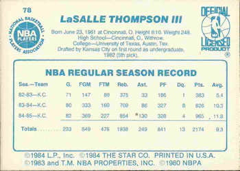 1985-86 Star #78 LaSalle Thompson Back