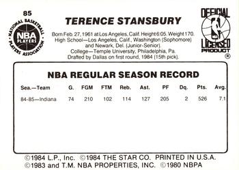 1985-86 Star #85 Terence Stansbury Back