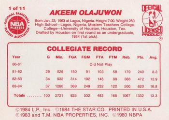 1985-86 Star All-Rookie Team #1 Akeem Olajuwon Back