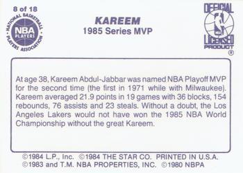 1985-86 Star Lakers Champs #8 Kareem 1985 Series MVP Back