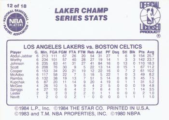 1985-86 Star Lakers Champs #12 Laker Champ Series Stats Back