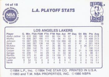 1985-86 Star Lakers Champs #14 L.A. Playoff Stats Back