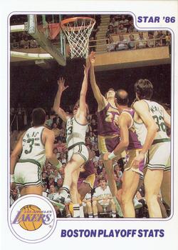 1985-86 Star Lakers Champs #15 Boston Playoff Stats Front