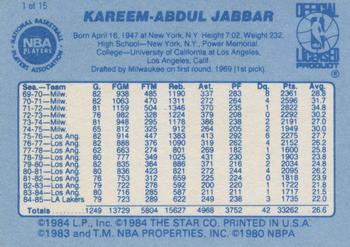 1986 Star Best of the Best #1 Kareem Abdul-Jabbar Back