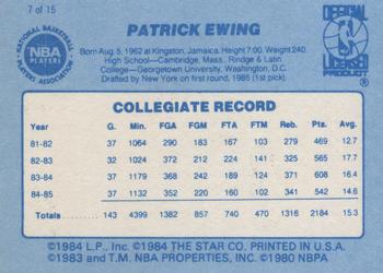 1986 Star Best of the Best #7 Patrick Ewing Back