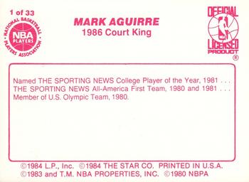 1986 Star Court Kings #1 Mark Aguirre Back
