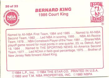 1986 Star Court Kings #20 Bernard King Back