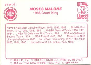 1986 Star Court Kings #21 Moses Malone Back