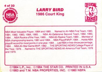 1986 Star Court Kings #4 Larry Bird Back
