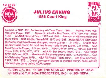1986 Star Court Kings #13 Julius Erving Back