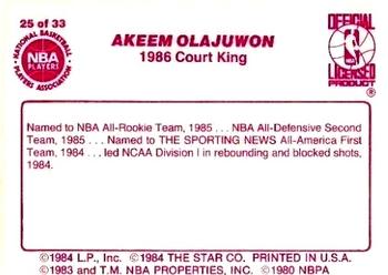 1986 Star Court Kings #25 Akeem Olajuwon Back