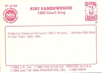 1986 Star Court Kings #31 Kiki Vandeweghe Back