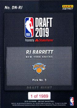 2019-20 Panini Instant NBA Draft Night #DN-RJ R.J. Barrett Back