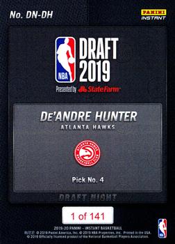 2019-20 Panini Instant NBA Draft Night #DN-DH De'Andre Hunter Back