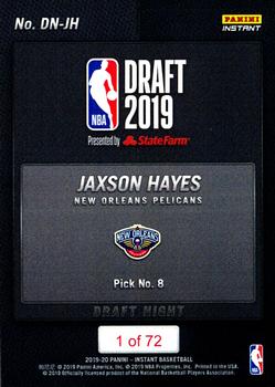 2019-20 Panini Instant NBA Draft Night #DN-JH Jaxson Hayes Back