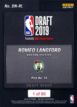 2019-20 Panini Instant NBA Draft Night #DN-RL Romeo Langford Back