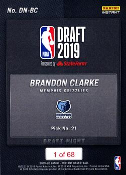 2019-20 Panini Instant NBA Draft Night #DN-BC Brandon Clarke Back