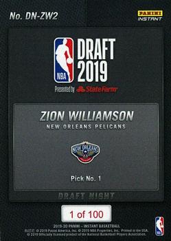 2019-20 Panini Instant NBA Draft Night #DN-ZW2 Zion Williamson Back