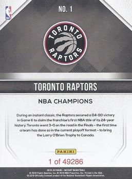 2019 Panini Toronto Raptors NBA Champions #1 Team Logo Back