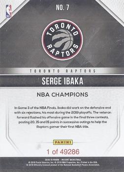 2019 Panini Toronto Raptors NBA Champions #7 Serge Ibaka Back