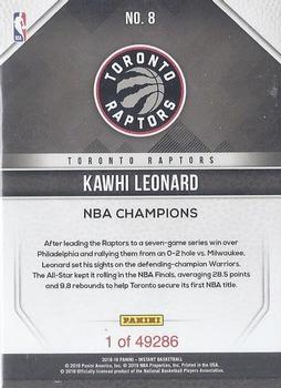 2019 Panini Toronto Raptors NBA Champions #8 Kawhi Leonard Back