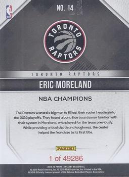 2019 Panini Toronto Raptors NBA Champions #14 Eric Moreland Back