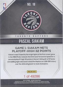2019 Panini Toronto Raptors NBA Champions #18 Pascal Siakam Back