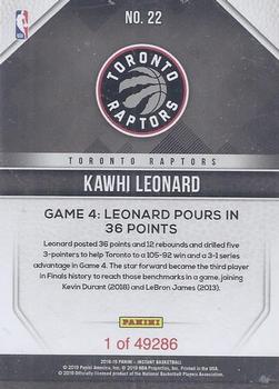 2019 Panini Toronto Raptors NBA Champions #22 Kawhi Leonard Back