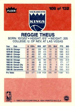 1986-87 Fleer #108 Reggie Theus Back