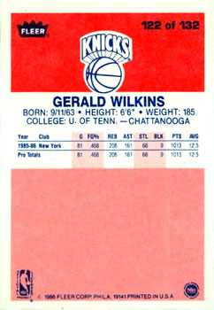 1986-87 Fleer #122 Gerald Wilkins Back