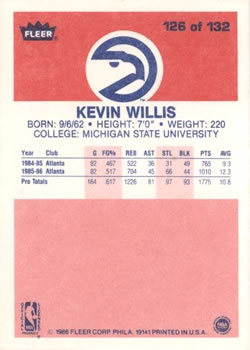 1986-87 Fleer #126 Kevin Willis Back