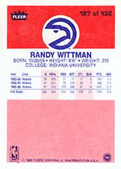 1986-87 Fleer #127 Randy Wittman Back
