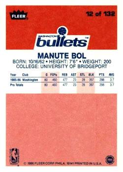 1986-87 Fleer #12 Manute Bol Back