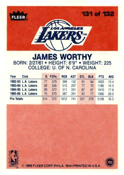 1986-87 Fleer #131 James Worthy Back