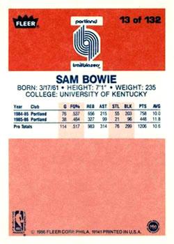 1986-87 Fleer #13 Sam Bowie Back