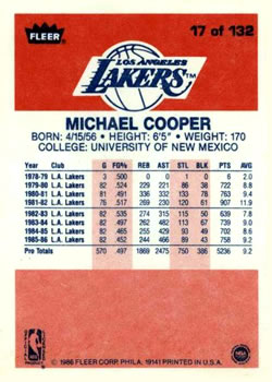1986-87 Fleer #17 Michael Cooper Back