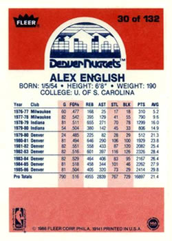 1986-87 Fleer #30 Alex English Back