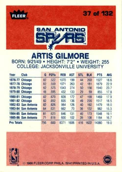 1986-87 Fleer #37 Artis Gilmore Back