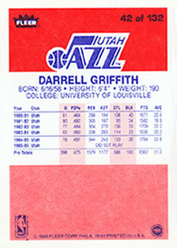 1986-87 Fleer #42 Darrell Griffith Back