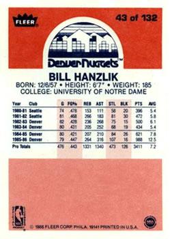 1986-87 Fleer #43 Bill Hanzlik Back