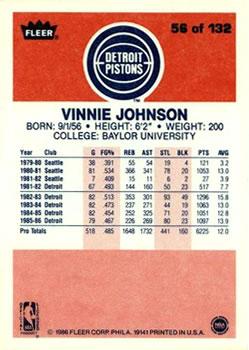 1986-87 Fleer #56 Vinnie Johnson Back