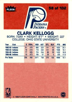 1986-87 Fleer #58 Clark Kellogg Back