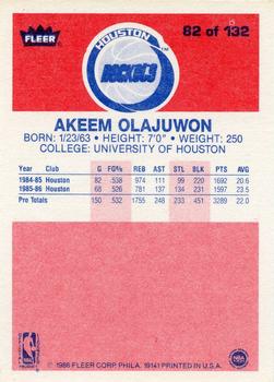 1986-87 Fleer #82 Akeem Olajuwon Back