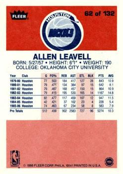 1986-87 Fleer #62 Allen Leavell Back