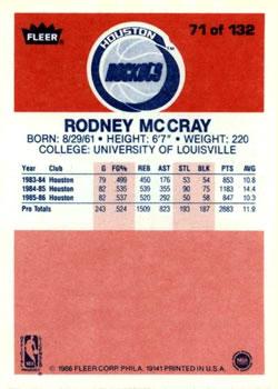 1986-87 Fleer #71 Rodney McCray Back