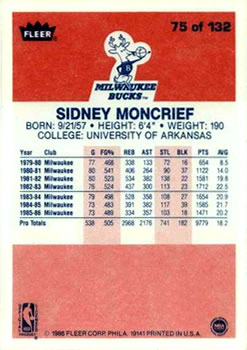 1986-87 Fleer #75 Sidney Moncrief Back