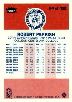 1986-87 Fleer #84 Robert Parish Back