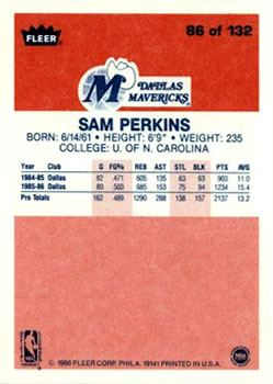 1986-87 Fleer #86 Sam Perkins Back