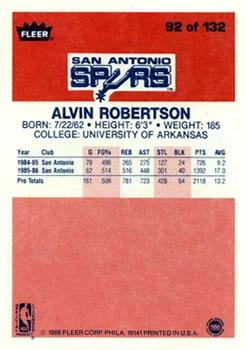 1986-87 Fleer #92 Alvin Robertson Back